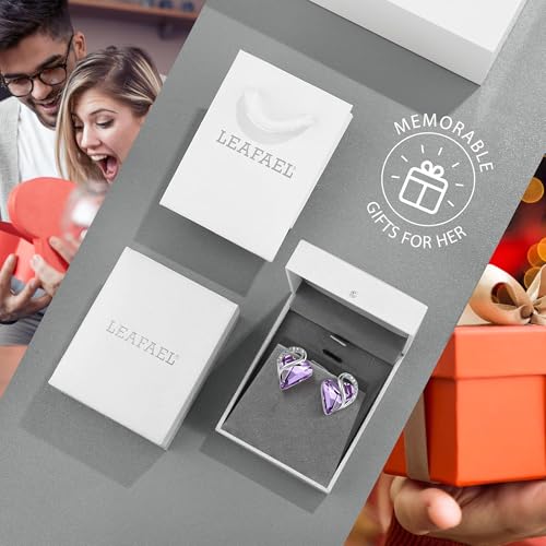 Leafael Infinity Love Heart Stud Earrings for Women, Birthstone and Healing Stone, Gifts for Mom, Wife, and Her, Silver Plated - color: 06-June-Alexandrite Light Purple