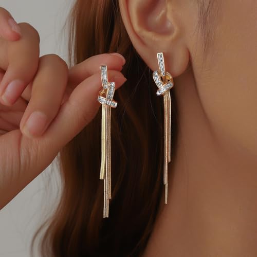 Gold Long Dangle Drop Earrings for Woman,Punk Sleek Metal Chain Tassel Earrings 70s/80s Disco Outfits Accessories Jewelry - color: 5:Gold