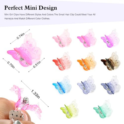 Mini Butterfly Hair Clips, Y2K 90s 50pcs Tiny Cute Plastic Hair Accessories, Small Claw Barrette jewelry for Women Girls (Gradient) - color: Gradient