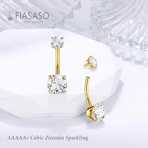 14G Surgical Steel G23 Titanium Sterling Silver 14K Gold Plated Belly Button Rings for Women Round Cubic Zirconia Navel Barbell Stud Hypoallergenic Body Piercing Jewelry - color: 14K Gold Plated, size: 10mm-Universal