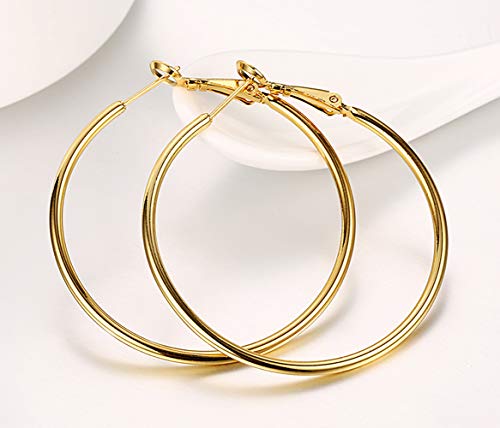 Gold Hoop Earrings,18K Gold Plated Rounded Hoops Earrings for Women - color: Yellow 60mm
