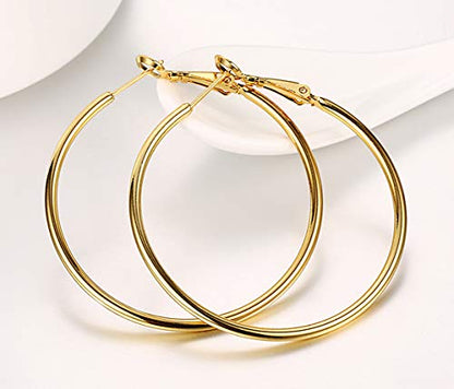 Gold Hoop Earrings,18K Gold Plated Rounded Hoops Earrings for Women - color: Yellow 60mm