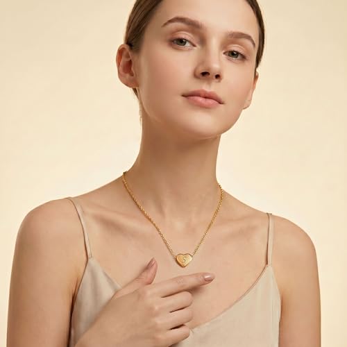 18k Gold Plated Heart Pendant Letter Necklaces for Girls Stainless Steel Initial Necklace for Women Birthday Gifts for Girls Women - color: Brushed Gold, style: Letter S