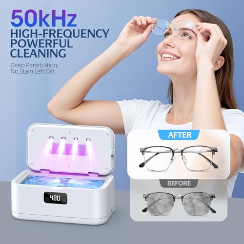 Ultrasonic Jewelry Cleaner, 50Khz Jewelry Cleaner Ultrasonic Machine for Jewelry, Eyeglasses, Rings, Watch Strap, Dentures, 24oz - 304 Stainless Steel Tank, Digital Timer - color: White