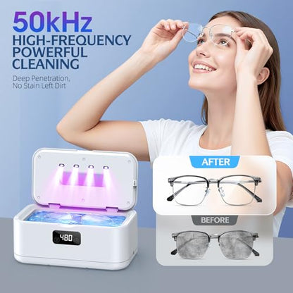 Ultrasonic Jewelry Cleaner, 50Khz Jewelry Cleaner Ultrasonic Machine for Jewelry, Eyeglasses, Rings, Watch Strap, Dentures, 24oz - 304 Stainless Steel Tank, Digital Timer - color: White