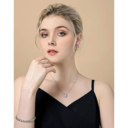 Women's Wedding Jewelry Set for Bride Teardrop CZ Necklace Earrings Set | Sterling Silver Pear Shape Necklace and Studs Crystal Rhinestone Costume Jewelry for Party Prom Bridesmaids - color: Clear