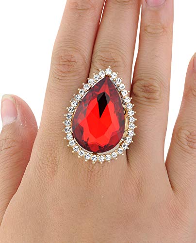 NYFASHION101 Radiant Teardrop Stone Adjustable Cocktail Statement Ring - color: Clear Encircled Teardrop, Red