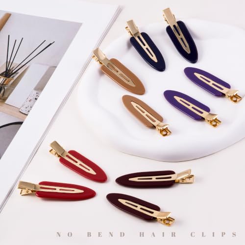 10 Pcs Creaseless No Crease No Bend Flat Hair Clips For Styling Non Slip Makeup Clips For Women Salon Hairstyle,Brown Purple Red - color: Brown Purple Red