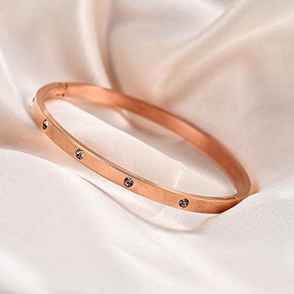 VQYSKO Love Friendship Bracelet Bangle Gold Rose Gold Silver with Cubic Zirconia Stones Stainless Steel Hinged Jewelry with Crystal Oval Bracelet Birthday Present for Her Women Teen Girls - style: 6.5Inch-4MM-Oval-Rose Gold