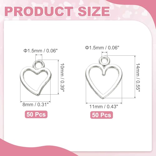 MECCANIXITY Heart Charm, Alloy Love Heart Pendants Valentines Love Dangle Connector Charm Bulk for Jewelry Making Necklace Bracelet Earrings, Cyan - color: Bright Silver