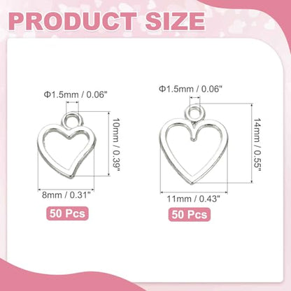 MECCANIXITY Heart Charm, Alloy Love Heart Pendants Valentines Love Dangle Connector Charm Bulk for Jewelry Making Necklace Bracelet Earrings, Cyan - color: Bright Silver