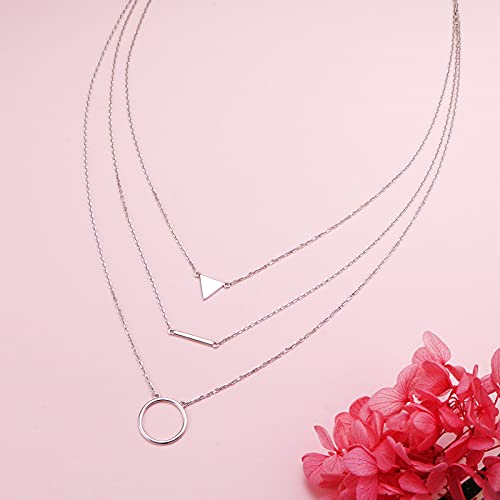 925 Sterling Silver Multilayer Layered Triple Long Chain Necklace for Women - style: Multilayer Layered 3