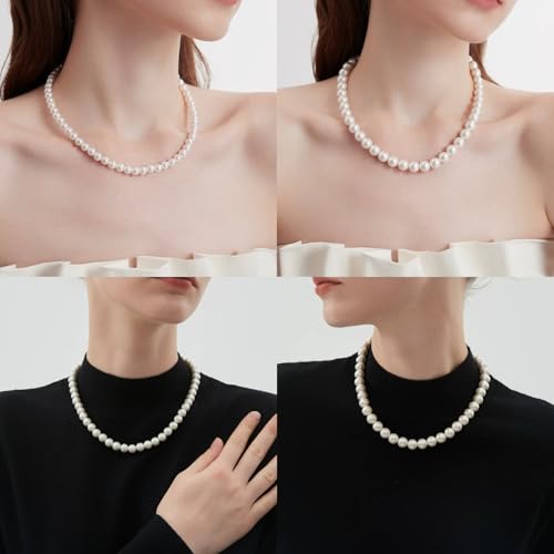 8mm 10mm Faux Pearl Necklace Earrings Set for Women White Black Round Glass Pearl Wedding Jewelry Gifts - color: White Pearl-Ear Stud Set, size: 8mm