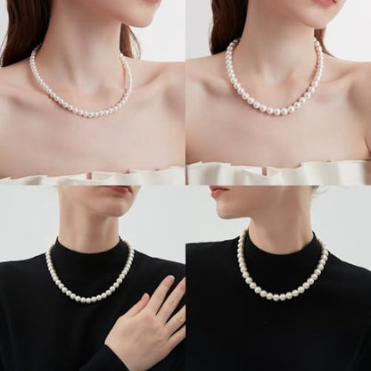 8mm 10mm Faux Pearl Necklace Earrings Set for Women White Black Round Glass Pearl Wedding Jewelry Gifts - color: White Pearl-Ear Stud Set, size: 8mm
