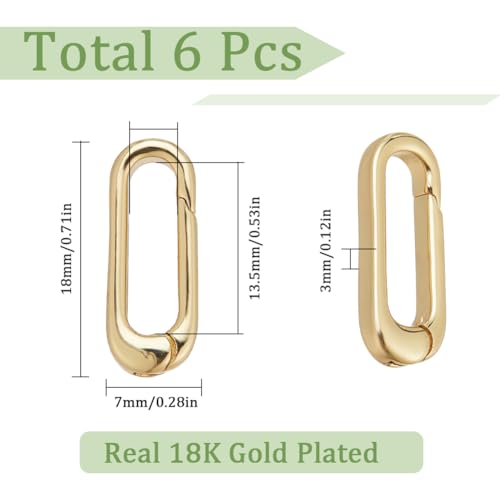 SUNNYCLUE 1 Box 6Pcs O Ring Clips Trigger Spring O Ring Real 18K Gold Plated Brass Spring O Rings Long Thin Oval Purse Ring Clips Spring Snap Hooks Clip Clasps Keyring Buckle for Jewelry Making Kits - color: 1 Box 6pcs 18k Gold Plated Spring O Ring 18x7mm