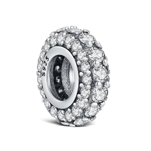 KEQ 925 Silver Spacer Stopper Bead Charms Clearance for Pandora Bracelets Birthstone CZ Always Stopper Birthday Gifts for Mom Grandmom Granddaughter Wife Sisters Friends - color: Silver(1 Pcs)