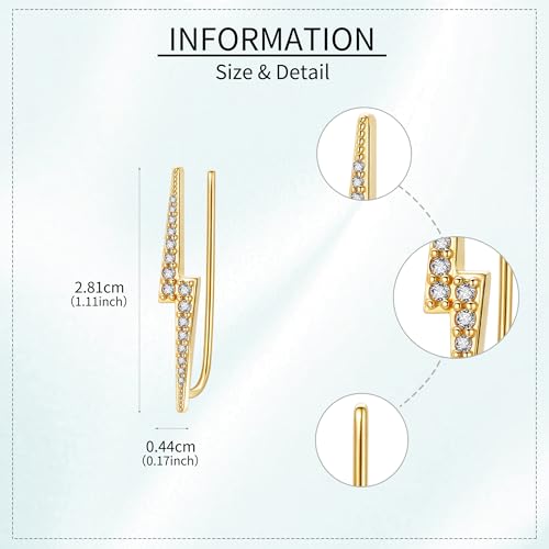 Ear Climbers Earrings for Women Sterling Silver Vintage Ear Crawler Earrings Jewelry Gifts for Women - style: Lightning Bolt