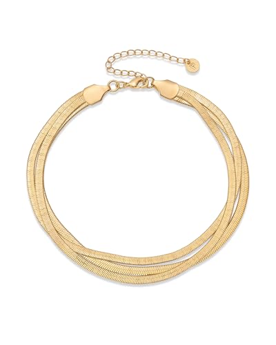 PAVOI 14K Gold Plated Chain Anklets for Women - Minimalist Link Chain Ankle Bracelet - Dainty Gold Anklets for Women - Trendy Summer Beach Jewelry Gifts - Snake, Figaro, Mariner, Paperclip, Beaded - style: Triple Snake
