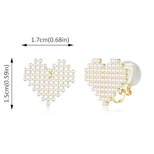 YOQUCOL Simulated Pearl Flower-Cluster Shape Clip On Stud Earrings Non Pierced Ear Earrings for Women - color: Heart-shaped