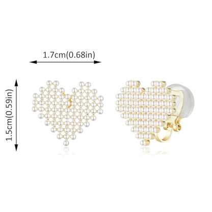 YOQUCOL Simulated Pearl Flower-Cluster Shape Clip On Stud Earrings Non Pierced Ear Earrings for Women - color: Heart-shaped