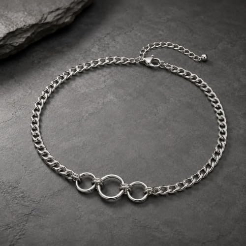 Gothic Chunky Silver Circle Choker Necklace for Women, Y2k Vintage Adjustable Geometric Round Chain Necklace Trendy Statement Punk Jewelry Party Gifts