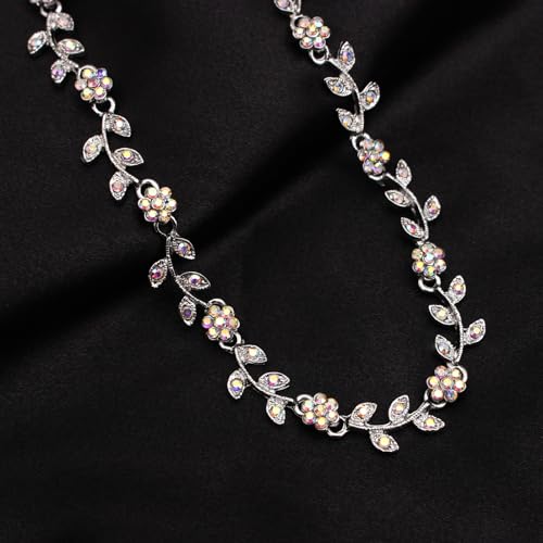 Austrian Crystal Rhinestone Choker Necklace Elegant Flower Leaf Chain Necklace Jewelry for Party Prom Costume Accessories for Women - color: AB Crystal-Platinum Plated