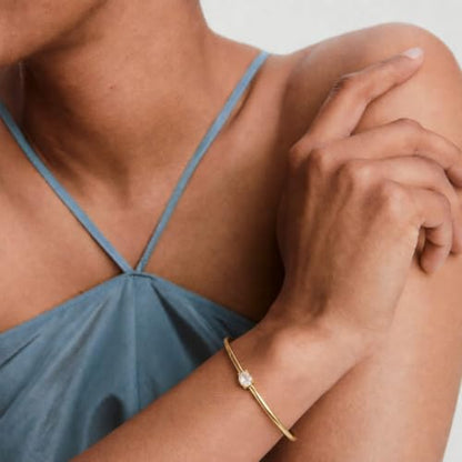 Gold Cuff Bracelets for Women, 14K Gold Plated Dainty Open CZ Cuff Bracelet Adjustable Stackable Open Bangle Bracelet Birthday Jewelry Gift for Her - color: Oval CZ-Gold