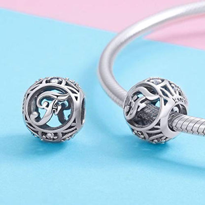 Letter Charms 925 Sterling Silver Initial A-Z Bead Charms | For Bracelets Necklaces, Hypoallergenic,Cubic Zirconia Alphabet Beads, Personalized Gifts for Women - color: F