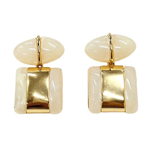 Vintage Geometric Resin Statement Dangle Earrings for Women Gold-Toned Lightweight Multi-Colors Oval Square Charms Drop Dangling Earring Retro Holiday Y2K Party Accessories Jewelry - color: Beige