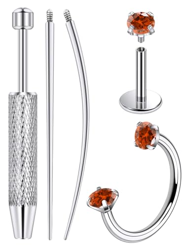 Lcolyoli 20G Titanium Horseshoe Nose Ring and Internally Threaded CZ Stud for Tragus/Nose/Helix/Conch Piercing Jewelry for Women Men Includes Taper Ball Grabber Tool for Easy Jewelry Changing - color: Orange Cubic Zirconia, size: 18g
