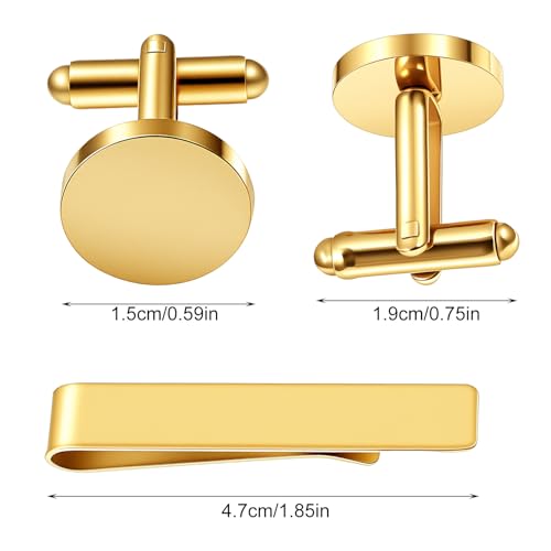 3Pcs Gold Tie Clip and Cufflink Set for Men - color: Gold