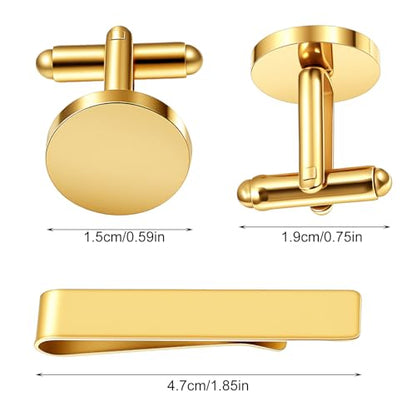 3Pcs Gold Tie Clip and Cufflink Set for Men - color: Gold