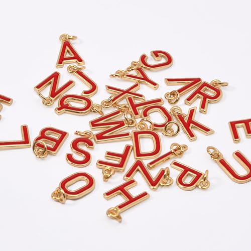 18K Gold Filled A-Z Alphabet Letters Charms,26Pcs Initial A-Z Alphabet Charms,Bracelet Necklace Earrings Charms for DIY Jewelry Making - color: Red