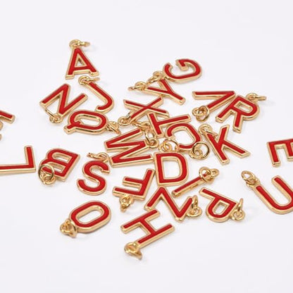 18K Gold Filled A-Z Alphabet Letters Charms,26Pcs Initial A-Z Alphabet Charms,Bracelet Necklace Earrings Charms for DIY Jewelry Making - color: Red