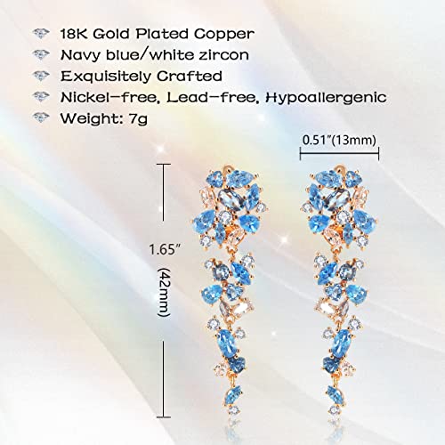 Dangle Earrings for Women，Crystal Drop Earrings Zirconia Rhinestone Dangling Earrings for Women Prom Party Jewelry Gifts，Dangle Fashion Jewelry Crystal Earrings for Women and Girls - color: blue