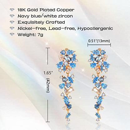 Dangle Earrings for Women，Crystal Drop Earrings Zirconia Rhinestone Dangling Earrings for Women Prom Party Jewelry Gifts，Dangle Fashion Jewelry Crystal Earrings for Women and Girls - color: blue