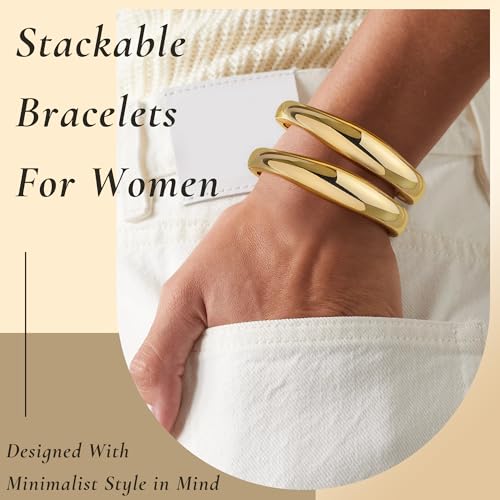 Gold Bangle Bracelets for Women Cuff Stackable Waterproof Non Tarnish Bracelet Stack Silver Plated 14k Chunky Bangles Jewelry Set for Woman - style: Style 5
