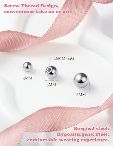 Prjndjw 25Pcs 14G 16G Replacement Balls internal thread & Externally Threaded Surgical Steel Balls Industrial Barbell Tongue Nipple Belly Button Eyebrow Rook Piercing Rings Parts 3MM-8MM - color: 30Pcs 14g Externally Threaded Replacement Balls & Spike