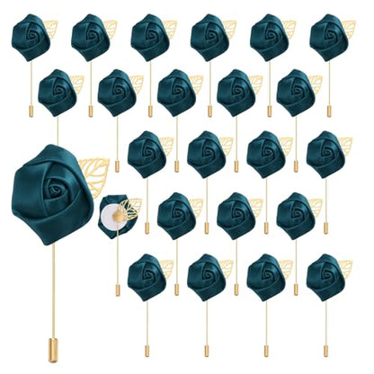 uxcell 24pcs Steel Blue Rose Boutonnieres Flower Pins for Wedding | Buttonholes Pocket Boutonnieres for Wedding Ceremony Anniversary Prom Formal Dinner Party - color: Steel Blue