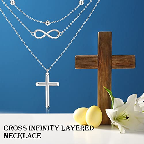 MONGAS Boho Layered Necklace Sterling Silver Triple 3 Stacked Vertical Bar Triangle Long Layering Necklaces Christmas Jewelry Gifts for Women - style: Infinity Cross