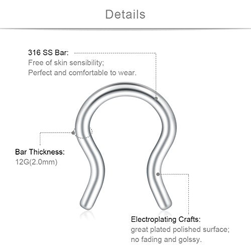 SCERRING 316L Surgical Steel U-Shaped Nose Ring Septum Piercing Hanger Retainer 16g,14g,12g - style: 12PCS - 12G Style 2#