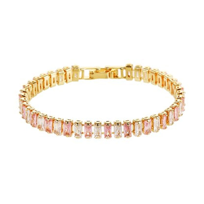 18K Gold Plated 5.0mm Pink Cubic Zirconia Tennis Bracelet|5.9-7.5in Multi-Size Classic Women's Tennis Bracelet - size: Duotone 7.1inches/18cm
