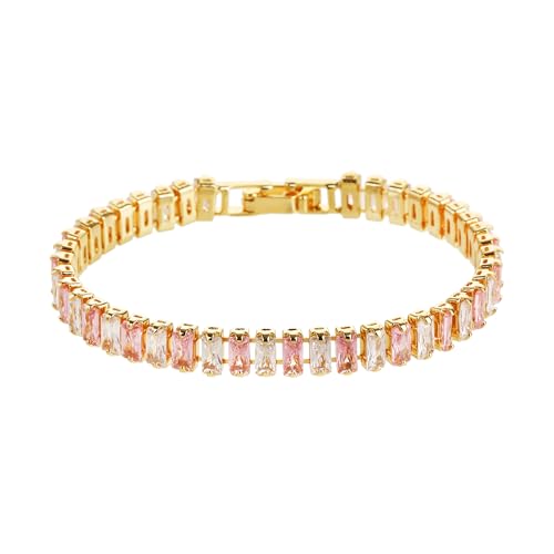 18K Gold Plated 5.0mm Pink Cubic Zirconia Tennis Bracelet|5.9-7.5in Multi-Size Classic Women's Tennis Bracelet - size: Duotone 6.3inches/16cm
