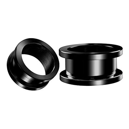 Pair of 316L Surgical Steel Black Anodized Screw-fit Piercing Jewelry Ear Stretching Lobe Plugs flesh Tunnel Earring - style: B08 2Pcs 11/16 inch (18mm)