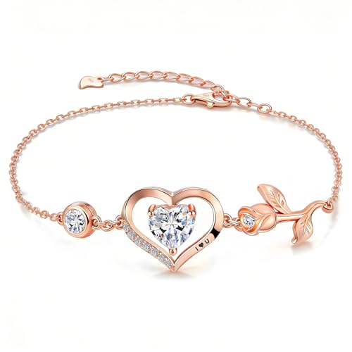 1CT Rose Heart Birthstone Bracelet for Women Love Gift - style: 04-April Moissanite Rose Gold