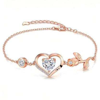 1CT Rose Heart Birthstone Bracelet for Women Love Gift - style: 04-April Moissanite Rose Gold