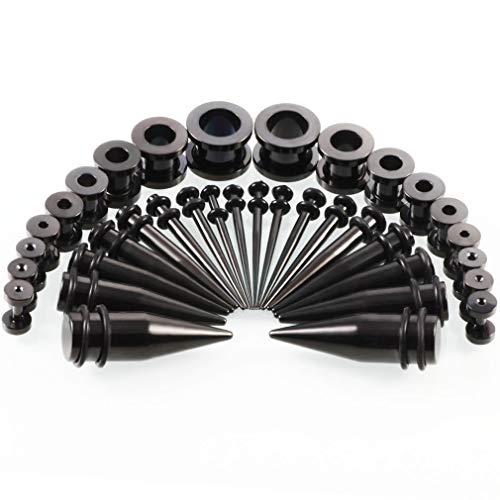 36pcs Ear Stretching Kit 14G-00G Surgical Steel Tapers Tunnels Gauges Set for Starter Women Men Expanders Body Piercing Jewelry… - color: Black