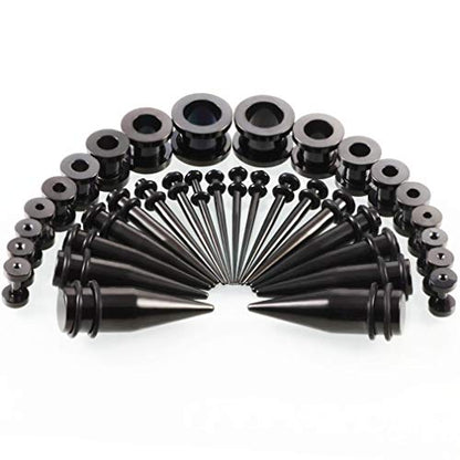 36pcs Ear Stretching Kit 14G-00G Surgical Steel Tapers Tunnels Gauges Set for Starter Women Men Expanders Body Piercing Jewelry… - color: Black