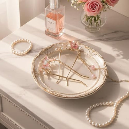 Pearl Butterfly Flower Hair Pins For Women Tassel Chain Pendant French Hair Pin Sticks Pink White Butterflies Floral U-Shaped Hairpin Fork Updo Bun Qipao Hanfu Chinese Bridal Wedding Hair Accessories