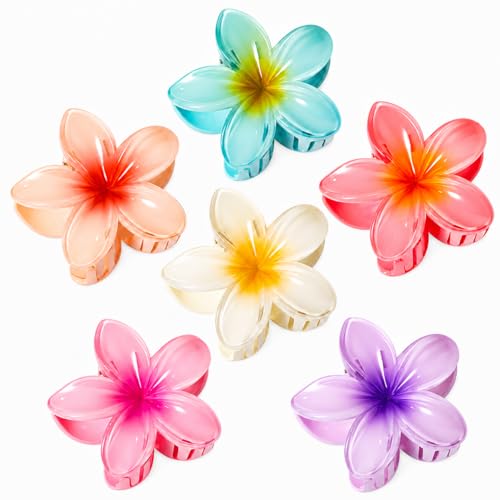 Vigorpace 6 Pcs Flower Hair Claw Clips for Women Girls, Hawaiian Hibiscus Hair Clips, Cute Summer Beach Hair Accessories for Thick Thin Hair - color: Basic